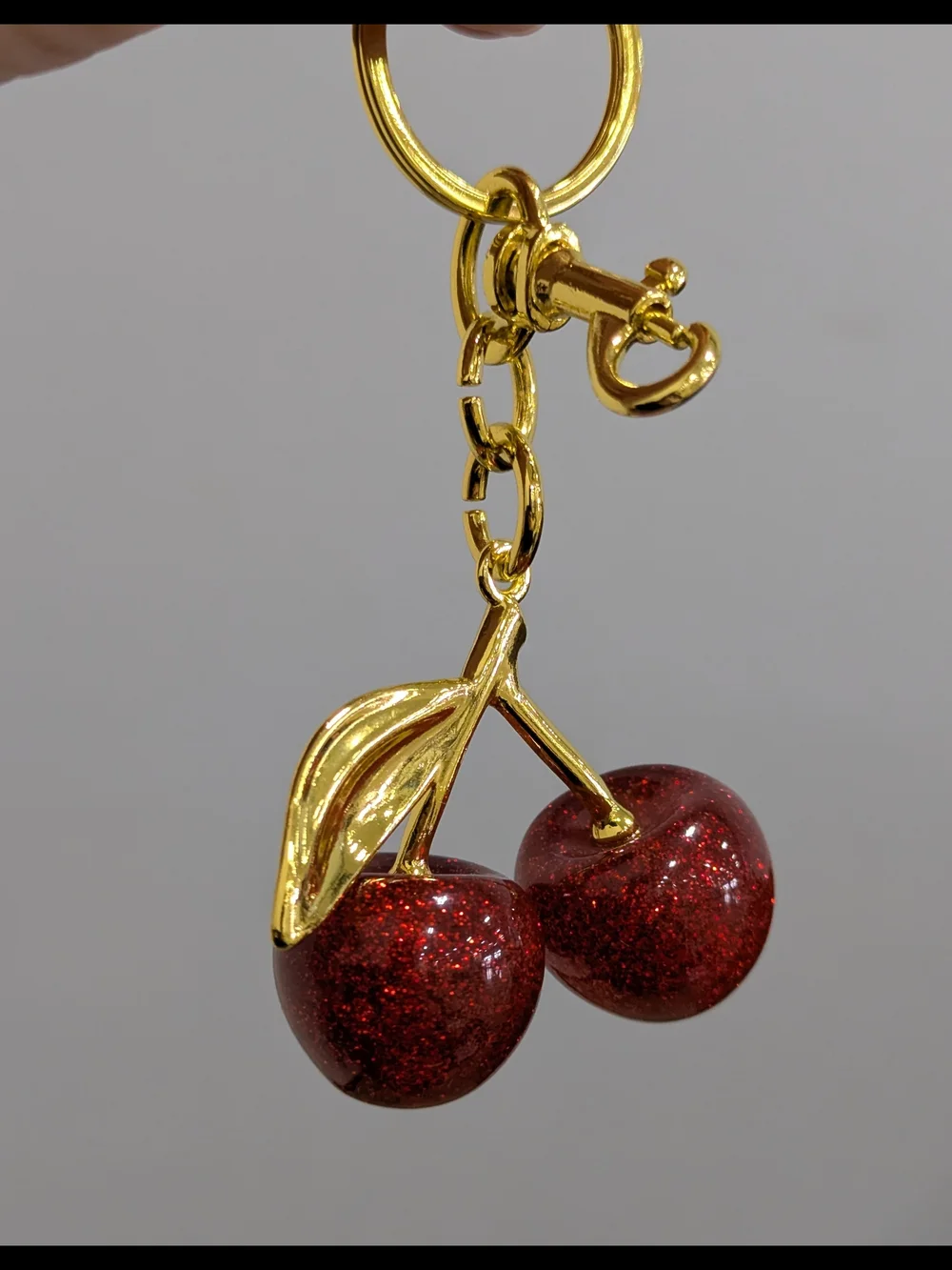 Red Glitter Cherry Charm Keychain NWOT (Small)